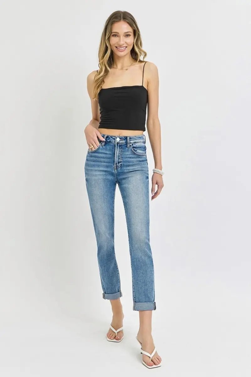 Risen Full Size High Rise Cropped Roll Up Jeans for Women - Love Salve